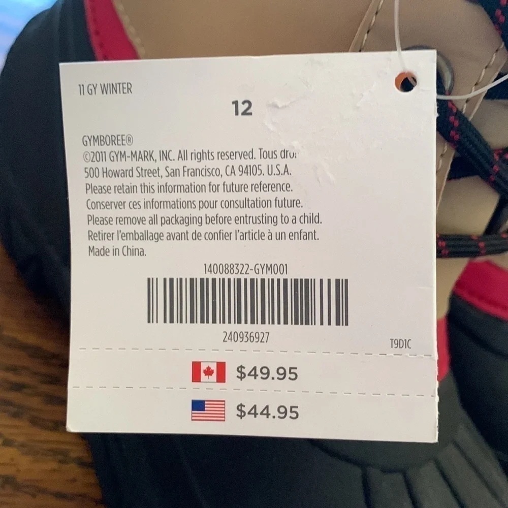 NWT Gymboree Kids Boots. Tan, Red&Black. Size 12.​​​​​​​​​​​​​​​